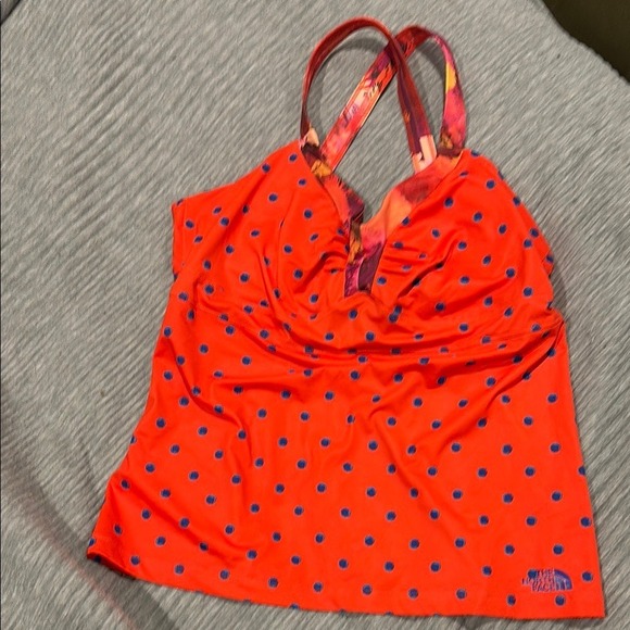 The North Face Other - The North Face Orange Blue Polka Dot Tankini Swim Top Cross‎ Back Shelf Bra